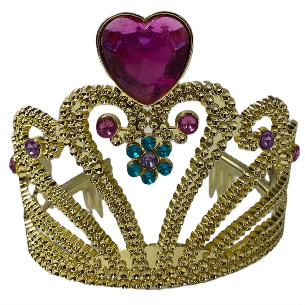 Princess Crown Tiara Girls Fairytale Castle Dress Up Costume Gold Gemstone Jewel
